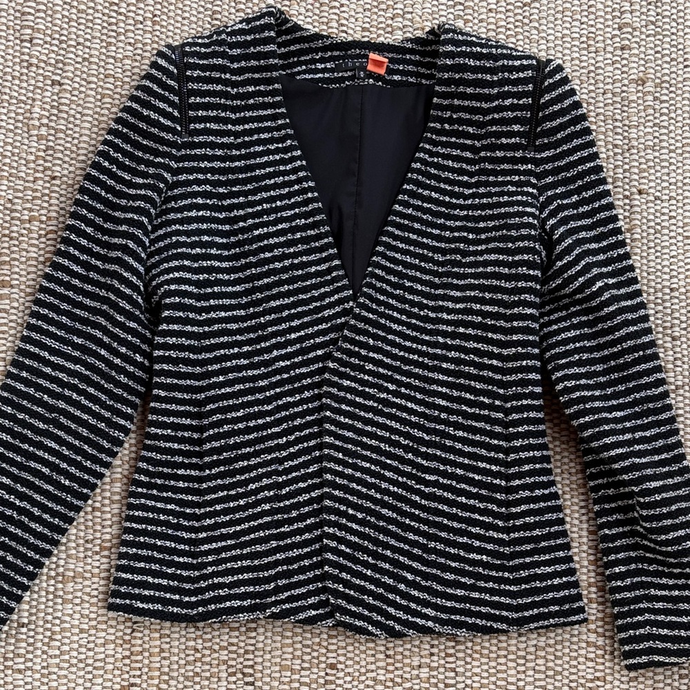 Theory Revolve Purposeful Stripe Yaisa Black and White Textured Blazer